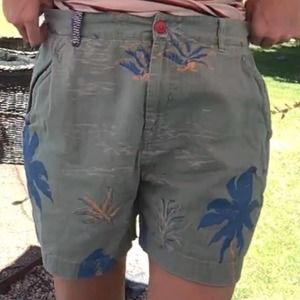 Katin Handcrafted Size 34 Hawaiian Shorts Linen Cotton Blend Men's